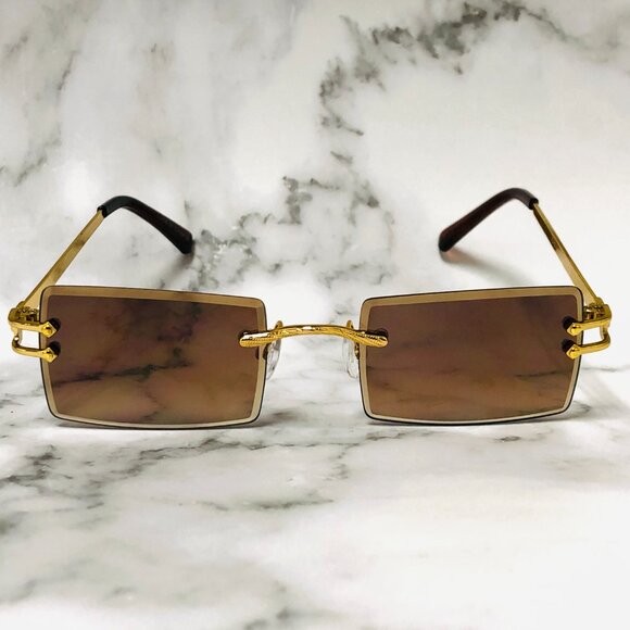 Men Sunglasses Brown Lens‎ Square Gold Frame Street Wear Light Weight Lentes New - Picture 3 of 4